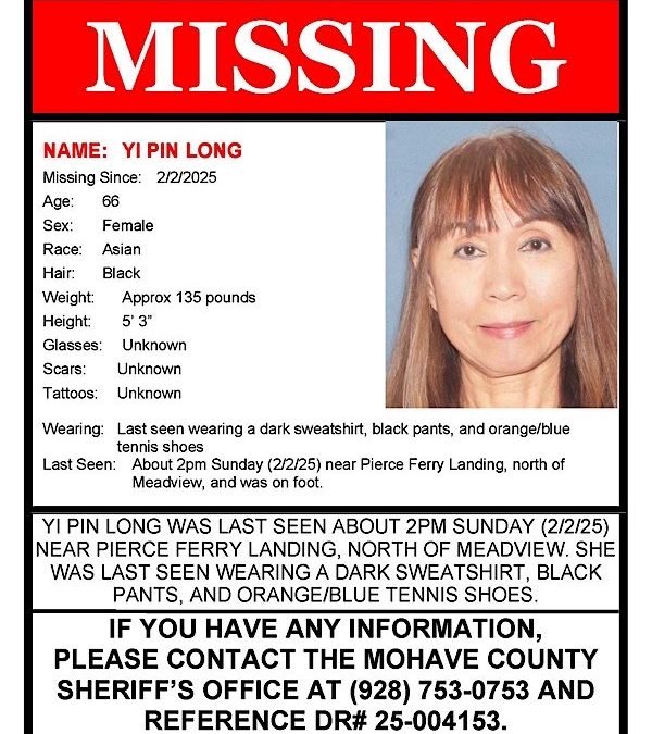 Search Underway for Missing 66 Year Old Yi Pin Long Near Pierce Ferry Landing